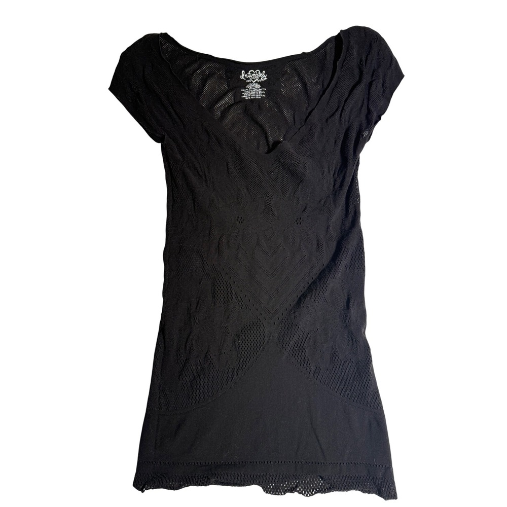 Intimately Free People Black Seamless Pointelle Knit V-Neck Top XS/S